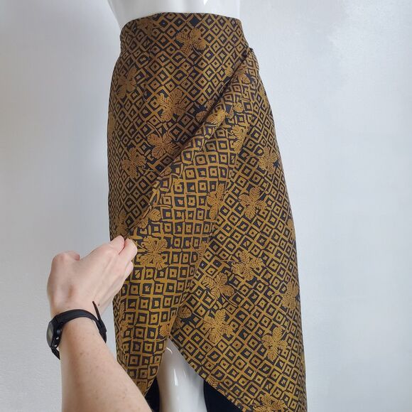 Vintage 80's Valerie Stevens 100% Silk Gold and Black Tulip Midi Skirt - Picture 4 of 7